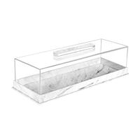 Rectangle Cake Tray with Lids, Clear Pastry Display Case, Dessert Holder Tray, Cake Stand, Cookie Display, Marble Pattern Plastic Cake Platter with Lucite Cover, Pastry Base