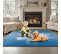 Rectangle carpet Animals In Love Swans 140 x 200 cm Short Pile for Living Room Light Blue, for Bedroom Living Room Decor Washable Non Shedding Area Rugs