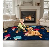 Rectangle Carpet Cartoon Plant Mushroom 180 x 240 cm Short Pile Area Rugs for Bedroom and Living Room Decor, Washable Rectangle Carpet Non-Shedding Area Rugs, Navy Blue