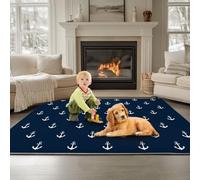 Rectangle Carpet Simple Nautical Icons 60 x 90 cm Short Pile Area Rugs for Bedroom and Living Room Decor, Washable Rectangle Carpet Non-Shedding Area Rugs, Navy Blue