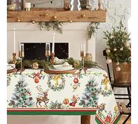 Rectangle Christmas Tablecloth 60 x 84in, Elk Holiday Decoration Table Cloth, Polyester Waterproof and Wrinkle-resistant Durable Christmas Tablecloth for Kitchen, Winter and Home Decor