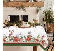 Rectangle Christmas Tablecloth, 60 x 84In, Poinsettia Snowflake Holiday Decoration, Polyester Waterproof Wrinkle-Resistant Durable for Kitchen & Home Decor
