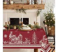 Rectangle Christmas Tablecloth 60x120 In,Christmas Tree Elk Santa Snowflake Red Christmas Tablecloth,Polyester Waterproof Wrinkle Resistant Durable Tablecloth for Holiday,Kitchen,Winter and Home Decor