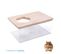 Rectangle Clear Acrylic Hamster Sand Bathroom | Acrylic, wood lid, removable, for bathing, digging, grooming, toilet, for hamster, gerbil, chinchilla, hedgehog, small pets