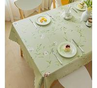 Rectangle Cotton Linen Tablecloth, Green Waterproof Tablecloths Flower Leaves Wipeable Dust-Proof Tablecloth Outdoor Holiday Picnic Blanket Table Cover For Dining Kitchen Party 130X220Cm(51.