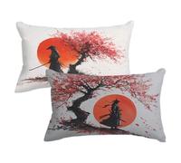 Rectangle Cushion Covers 15.7x27.5inch Set of 2, Japan Pillow Cases with Lnvisible Zipper, Warrior Cushions Covers Velvet Double Sided Decorative Throw Pillow for Outdoor Furniture Patio Couch,Model33