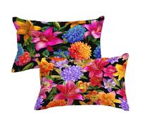 Rectangle Cushion Covers 15.7x29.5inch Set of 2, Colored Flowers Pillow Cases with Lnvisible Zipper, Plant Cushions Covers Velvet Double Sided Decorative Throw Pillow for Outdoor Furniture,Model207