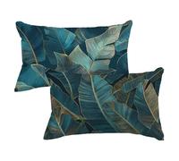Rectangle Cushion Covers 15.7x29.5inch Set of 2, Green Pillow Cases with Lnvisible Zipper, Green Leaves Cushions Covers Velvet Double Sided Decorative Throw Pillow for Outdoor Furniture Couch,Model123