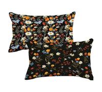 Rectangle Cushion Covers 15.7x31.5inch Set of 2, Black Pillow Cases with Lnvisible Zipper, Flower Cushions Covers Velvet Double Sided Decorative Throw Pillow for Outdoor Furniture Patio Couch,Model159