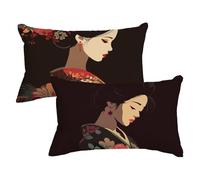 Rectangle Cushion Covers 15.7x31.5inch Set of 2, Japan Pillow Cases with Lnvisible Zipper, Geisha Cushions Covers Velvet Double Sided Decorative Throw Pillow for Outdoor Furniture Patio Couch,Model75