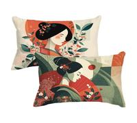 Rectangle Cushion Covers 15.7x35.4inch Set of 2, Retro Pillow Cases with Lnvisible Zipper, Woman Cushions Covers Velvet Double Sided Decorative Throw Pillow for Outdoor Furniture Patio Couch,Model72