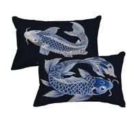 Rectangle Cushion Covers 19.7x27.5inch Set of 2, Blue Pillow Cases with Lnvisible Zipper, Carp Cushions Covers Velvet Double Sided Decorative Throw Pillow for Outdoor Furniture Patio Couch,Model117