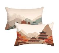 Rectangle Cushion Covers 19.7x27.5inch Set of 2, Retro Pillow Cases with Lnvisible Zipper, Architecture Cushions Covers Velvet Double Sided Decorative Throw Pillow for Outdoor Furniture Couch,Model111