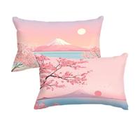 Rectangle Cushion Covers 19.7x29.5inch Set of 2, Cherry Blossoms Pillow Cases with Lnvisible Zipper, Mount Fuji Cushions Covers Double Sided Decorative Throw Pillow for Outdoor Furniture,Model105