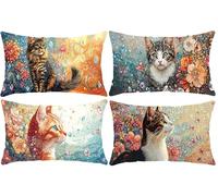 Rectangle Cushion Covers, 20x40 Inch Set of 4, Colorful Cat Print Pattern Lumbar Decorative Throw Pillowcases Farmhouse Velvet Rectangle Pillow Covers Spring Summer Sofa Couch Bed Room Home Decor o-71