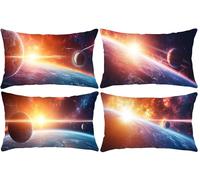 Rectangle Cushion Covers, 20x40 Inch Set of 4, Planet Print Pattern Lumbar Decorative Throw Pillowcases Farmhouse Linen Rectangle Pillow Covers Spring Summer Sofa Couch Bed Room Home Decor o-885