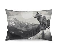 Rectangle Cushion Covers 30x50 cm,Snow Mountain Lone Wolf Printed Super Soft Plush Sofa Cushion Cases,Cute Decorative Throw Pillow Covers for Couch Bed Bedroom Living Room Home Décor 12x20 inch