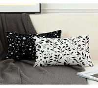 Rectangle Cushion Covers Black and White Cushion Covers 30x50 cm Set of 2, Waterproof Linen Throw Pillow Plant Pattern Design with Invisible Zipper Sofa Pillows for Room Home Decor, Gifts -ly2508AI