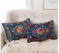 Rectangle Cushion Covers Blue Cushion Covers 16" x 24" Set of 2, Waterproof Linen Throw Pillow Bohemia Pattern Design with Invisible Zipper Home Accessories Sofa Pillows for Home Decor -lsy25012TV