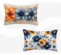 Rectangle Cushion Covers Blue Cushion Covers 16" x 30" Set of 2, Waterproof Linen Throw Pillow Rural Pattern Design with Invisible Zipper Home Accessories Sofa Pillows for Home Decor -zjn2602TV