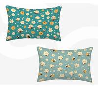 Rectangle Cushion Covers Blue Cushion Covers 16x24inch Set of 2, Waterproof Linen Throw Pillow Bee Pattern Design with Invisible Zipper Home Accessories Sofa Pillows for Home Decor -zjn2602ER