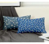 Rectangle Cushion Covers Blue Cushion Covers 40 x 90 cm Set of 2, Waterproof Linen Throw Pillow Floral Pattern Design with Invisible Zipper Home Accessories Sofa Pillows for Home Decor -ly2508T5