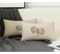 Rectangle Cushion Covers Brown Cushion Covers 30 x 50cm Set of 2, Waterproof Linen Throw Pillow Leaf Pattern Design with Invisible Zipper Home Accessories Sofa Pillows for Room Home Decor -ly2508N7