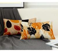Rectangle Cushion Covers Brown Cushion Covers 70 x 90cm Set of 2, Waterproof Linen Throw Pillow Leaf Pattern Design with Invisible Zipper Home Accessories Sofa Pillows for Room Home Decor -ly2508J0