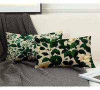 Rectangle Cushion Covers Emerald Cushion Covers 40 x 90cm Set of 2, Waterproof Linen Throw Pillow Leaf Pattern Design with Invisible Zipper Home Accessories Sofa Pillows for Home Decor -ly2508EW