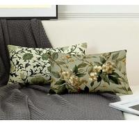Rectangle Cushion Covers Green Cushion Covers 16" x 24" Set of 2, Waterproof Linen Throw Pillow Plant Pattern Design with Invisible Zipper Home Accessories Sofa Pillows for Home Decor -ly2508JJ