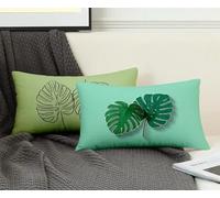 Rectangle Cushion Covers Green Cushion Covers 30 x 50 cm Set of 2, Waterproof Linen Throw Pillow Leaf Pattern Design with Invisible Zipper Home Accessories Sofa Pillows for Home Decor -ly250827