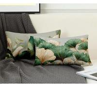 Rectangle Cushion Covers Green Cushion Covers 40 x 90 cm Set of 2, Waterproof Linen Throw Pillow Leaf Pattern Design with Invisible Zipper Home Accessories Sofa Pillows for Home Decor -ly2508Y0