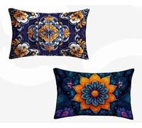 Rectangle Cushion Covers Mandala Cushion Covers 20x32in Set of 2, Waterproof Linen Throw Pillow Purple Pattern Design with Invisible Zipper Home Accessories Sofa Pillows for Home Decor -zjn2602D7
