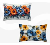 Rectangle Cushion Covers Navy Blue Cushion Covers 16" x 30" Set of 2, Waterproof Linen Throw Pillow Flower Pattern Design with Invisible Zipper Home Accessories Sofa Pillows for Home Decor -zjn260259