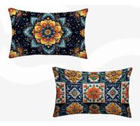 Rectangle Cushion Covers Navy Blue Cushion Covers 28x36in Set of 2, Waterproof Linen Throw Pillow Bohemia Pattern Design with Invisible Zipper Home Accessories Sofa Pillows for Home Decor -zjn2602Z6