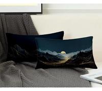 Rectangle Cushion Covers Navy Blue Cushion Covers 30x50 cm Set of 2, Waterproof Linen Throw Pillow Mountain Pattern Design with Invisible Zipper Home Accessories Sofa Pillows for Home Decor -ly250829
