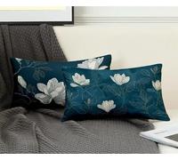 Rectangle Cushion Covers Navy Blue Cushion Covers 30x50 cm Set of 2, Waterproof Linen Throw Pillow Plant Pattern Design with Invisible Zipper Home Accessories Sofa Pillows for Home Decor -ly250852