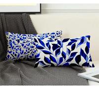 Rectangle Cushion Covers Navy Blue Cushion Covers 40 x 60 cm Set of 2, Waterproof Linen Throw Pillow Leaf Pattern Design with Invisible Zipper Home Accessories Sofa Pillows for Home Decor -ly2508ID