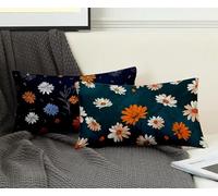 Rectangle Cushion Covers Navy Blue Cushion Covers 50x80 cm Set of 2, Waterproof Linen Throw Pillow Floral Pattern Design with Invisible Zipper Home Accessories Sofa Pillows for Home Decor -ly25085T