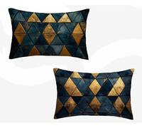 Rectangle Cushion Covers Navy Blue Cushion Covers 70x90cm Set of 2, Waterproof Linen Throw Pillow Geometry Pattern Design with Invisible Zipper Home Accessories Sofa Pillows for Home Decor -zjn26024C