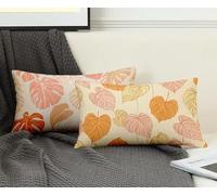 Rectangle Cushion Covers Orange Color Cushion Covers 16" x 30" Set of 2, Waterproof Linen Throw Pillow Plant Pattern Design with Invisible Zipper Home Accessories Sofa Pillows for Home Decor -ly2508QL