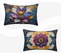 Rectangle Cushion Covers Purple Cushion Covers 12" x 20" Set of 2, Waterproof Linen Throw Pillow Lotus Pattern Design with Invisible Zipper Home Accessories Sofa Pillows for Home Decor -zjn2602L3