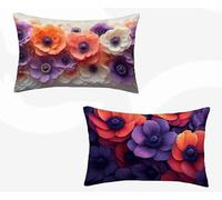 Rectangle Cushion Covers Purple Cushion Covers 16" x 36" Set of 2, Waterproof Linen Throw Pillow Flowerbed Pattern Design with Invisible Zipper Home Accessories Sofa Pillows for Home Decor -zjn2602MB