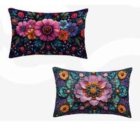 Rectangle Cushion Covers Purple Cushion Covers 30x50cm Set of 2, Waterproof Linen Throw Pillow Flower Pattern Design with Invisible Zipper Home Accessories Sofa Pillows for Home Decor -zjn2602Z8