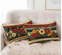 Rectangle Cushion Covers Red Cushion Covers 30x50 cm Set of 2, Waterproof Linen Throw Pillow Flower Pattern Design with Invisible Zipper Home Accessories Sofa Pillows for Home Decor -lsy2501220