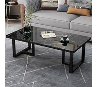 Rectangle Faux Marble Coffee Table, Tempered Glass Desktop and Metal Legs, Modern Sofa Table Tea Table Accent Table for Living Room, Office Desk, Balcony ( Color : Black Stone Pattern , Size : 120x60x