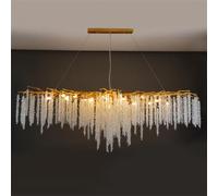 Rectangle Large Luxury Chandelier Light Fixtures, L120cm Modern Gold Tree Branch Chandeliers Linear Crystal Chandelier for Dining Room, Island, Living Room, Foyer