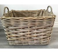 Rectangle Log/Storage Basket, Hessian Lined, Excellent Quality, Very Strong Kuba Rattan (Large)