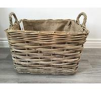 Rectangle Log/Storage Basket, Hessian Lined, Excellent Quality, Very Strong Kuba Rattan (Medium)