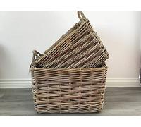Rectangle Log/Storage Baskets, Hessian Lined, Excellent Quality, Very Strong Kuba Rattan (Set of 2)
